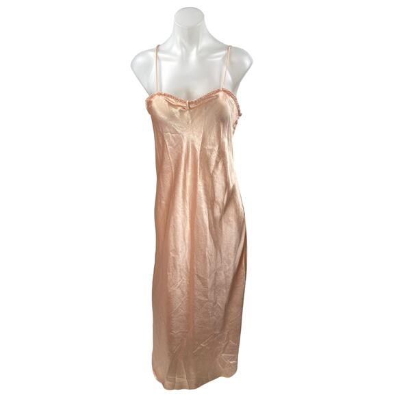 Vintage Barbizon Coral Peach Silk Satin Cami Camisole Tank Midi Slip Dress Sz S - Picture 1 of 4